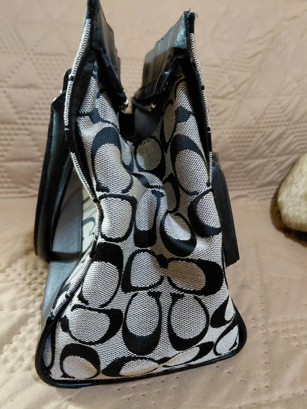 Coach Black Signature Canvas and Leather Tote